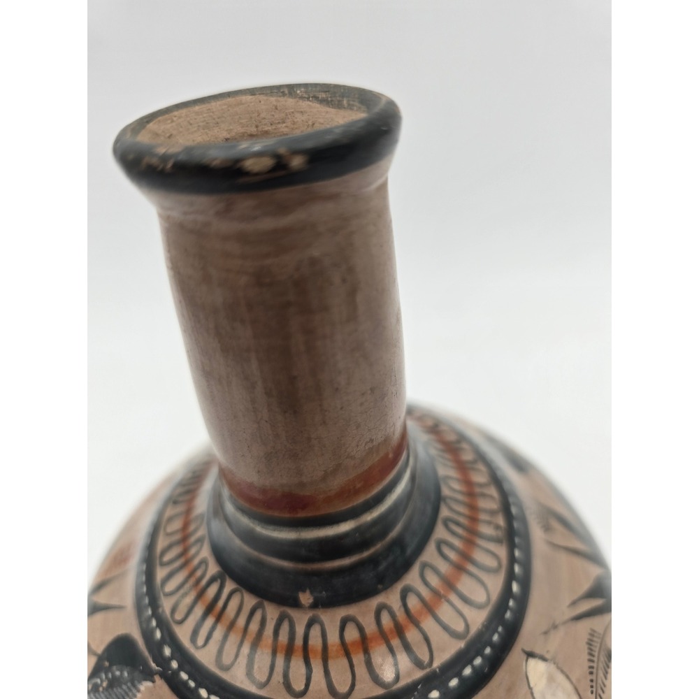Vintage Tonala Mexico Pottery Vase Burnished Deer Rabbit Folk Art Mid Century - Picture 6 of 14